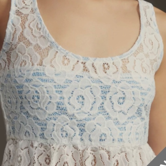 Anthropologie Maeve Lace Overlay Crop Top Tank White Blue Small - Picture 2 of 3